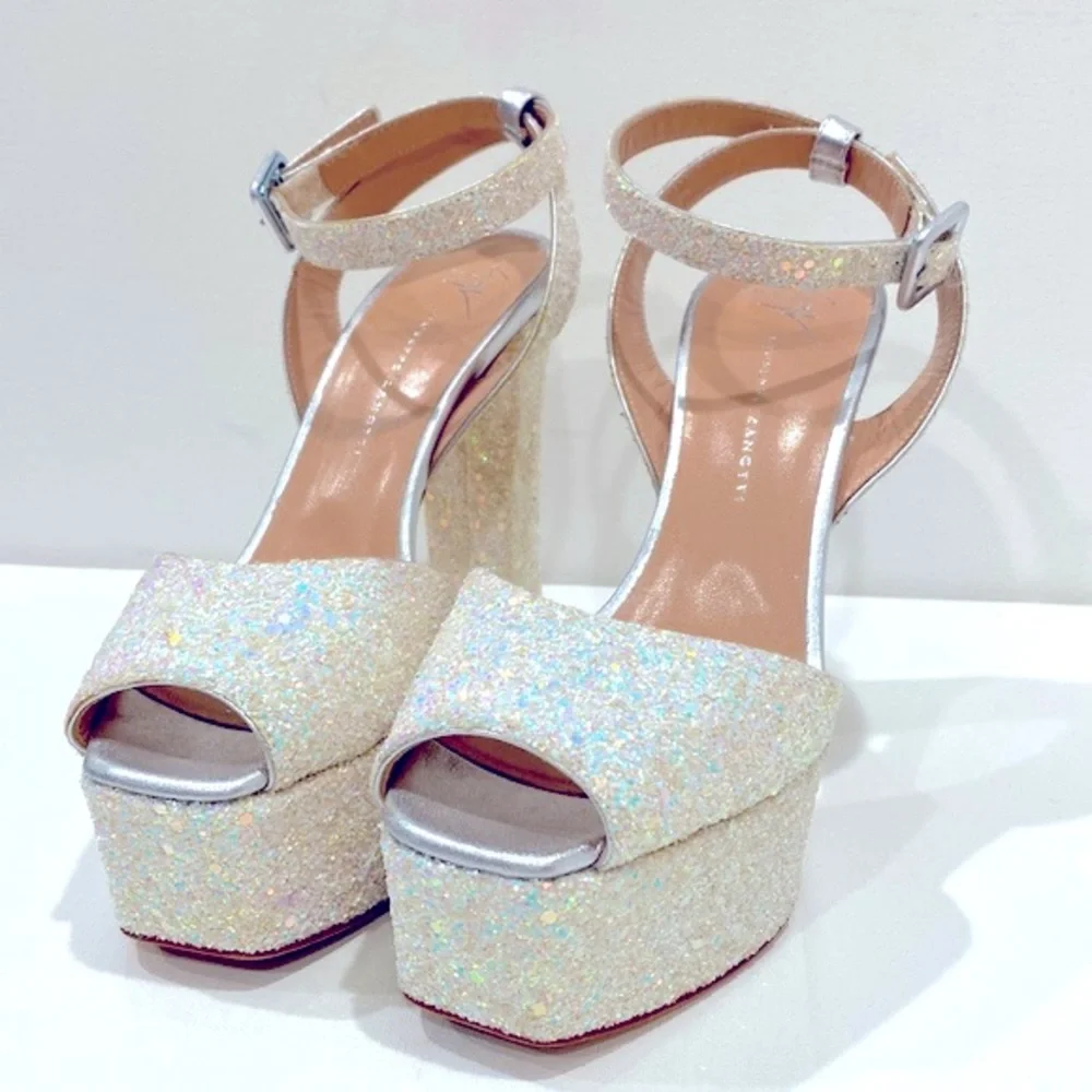 Giuseppe Zanotti Iridescent Glitter Platform Sandals